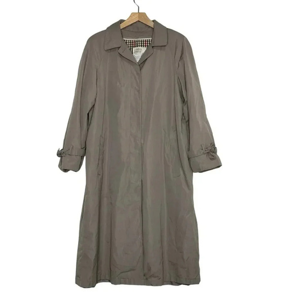 Vintage London Fog Long Tan Trench‎ Coat Women's 18 Raincoat Removal Liner - Picture 1 of 7